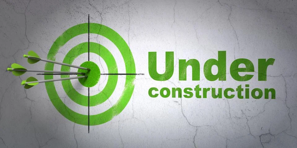 Web design concept: target and Under Construction on wall background Illustrazione stock