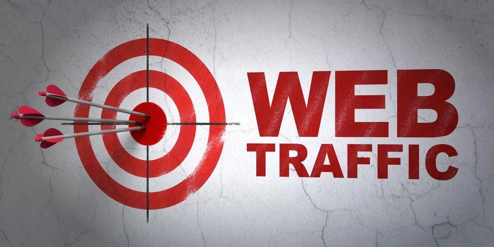 Web design concept: target and Web Traffic on wall background Illustrazione stock
