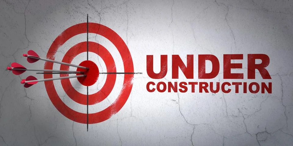 Web design concept: target and Under Construction on wall background Illustrazione stock