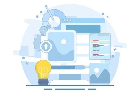 Web Design Concept, ui ux and programmer with computer, software development. Stock-Illustration