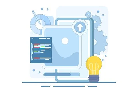 Web Design Concept, ui ux and programmer with computer, software development. Stock-Illustration