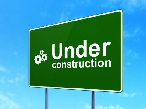 Web design concept: Under Construction and Gears on road sign Stock Illustration
