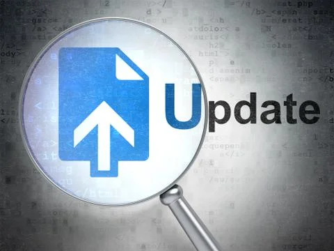 Web design concept: Upload and Update with optical glass Stockillustratie