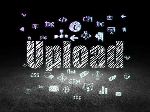 Web design concept: Upload in grunge dark room Stock Illustration