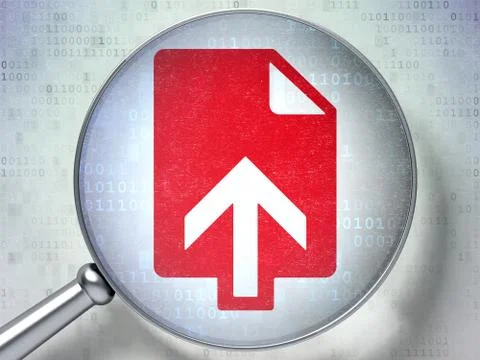 Web design concept: Upload with optical glass on digital background 스톡 일러스트