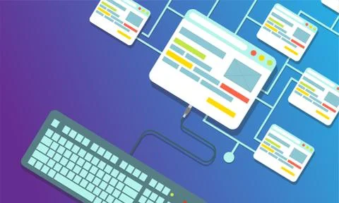 Web design concept vector flat illustration design. Page website building pro Stock Illustration