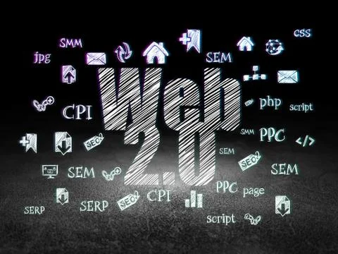 Web design concept: Web 2.0 in grunge dark room Illustrazione stock
