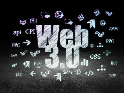 Web design concept: Web 3.0 in grunge dark room Stock Illustration