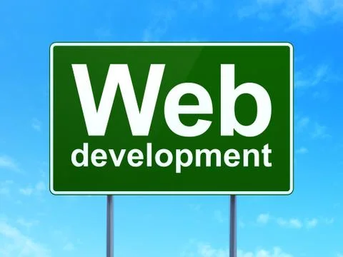 Web design concept: Web Development on road sign background Illustrazione stock