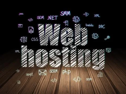 Web design concept: Web Hosting in grunge dark room Stockillustratie