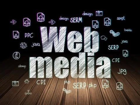 Web design concept: Web Media in grunge dark room Illustrazione stock