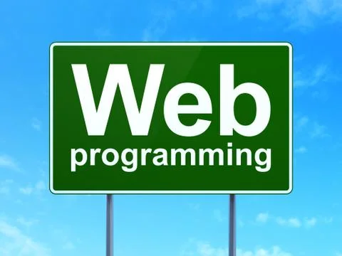 Web design concept: Web Programming on road sign background 스톡 일러스트