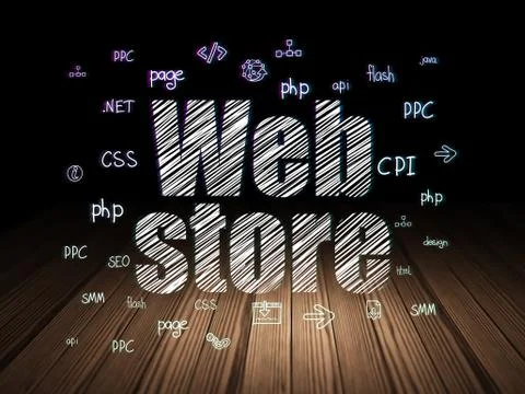 Web design concept: Web Store in grunge dark room 스톡 일러스트