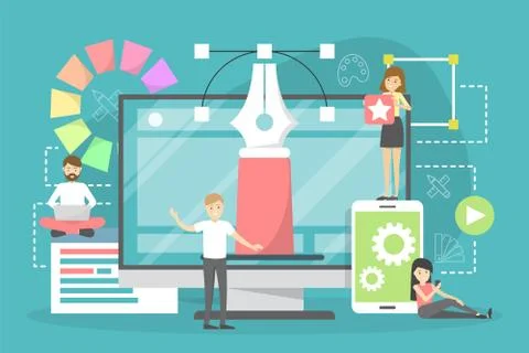 Web design concept. Website development, programming and making responsive Stock Illustration