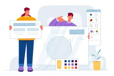 Web design creation, work of agency with creative team of artists, tiny people Stock Illustration