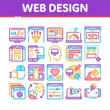 Web Design Development Collection Icons Set Vector Stock Illustration