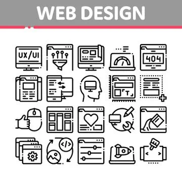 Web Design Development Collection Icons Set Vector Stock Illustration