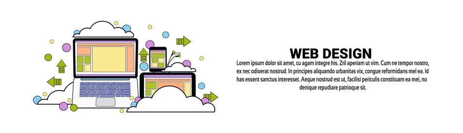 Web Design Development Concept Horizontal Banner With Copy Space Stockillustratie