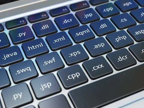 Web design development concept, Programming or SEO termnes on the laptop k... Stock-Fotos