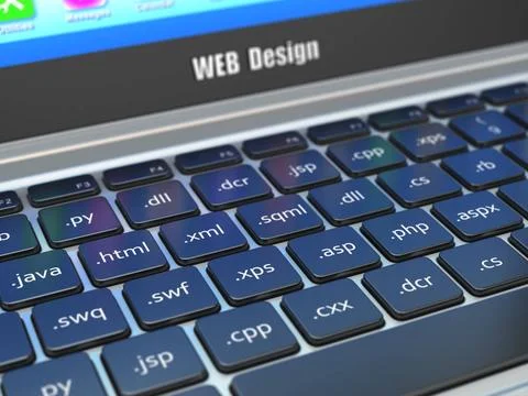 Web design development concept, Programming or SEO termnes on the laptop k... Stock-Fotos
