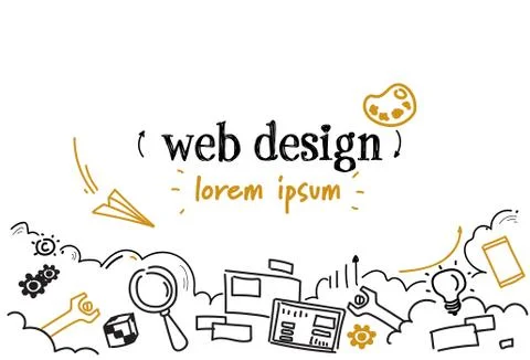 Web design development concept sketch doodle horizontal isolated copy space Stock Illustration