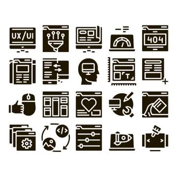 Web Design Development Glyph Set Vector 스톡 일러스트