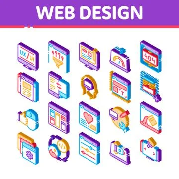Web Design Development Isometric Icons Set Vector Stock Illustration