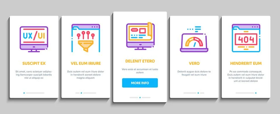 Web Design Development Onboarding Elements Icons Set Vector Stock Illustration