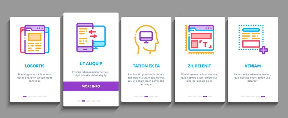 Web Design Development Onboarding Elements Icons Set Vector 库存插图