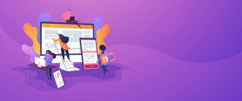 Web design development web banner concept. 库存插图