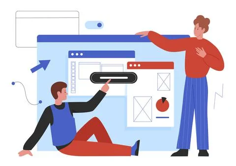 Web design development, website project process creation, developers work Stock Illustration