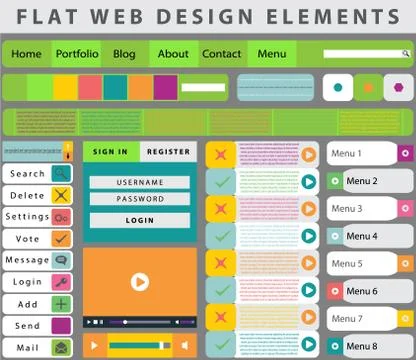 Web Design elements, buttons, icons 스톡 일러스트