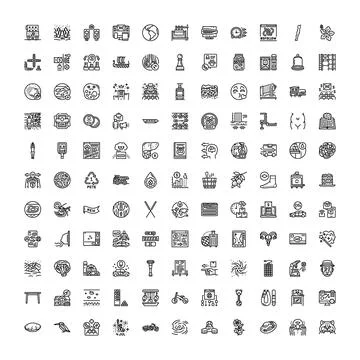 Web design elements pictograms thin line icons set Stock Illustration