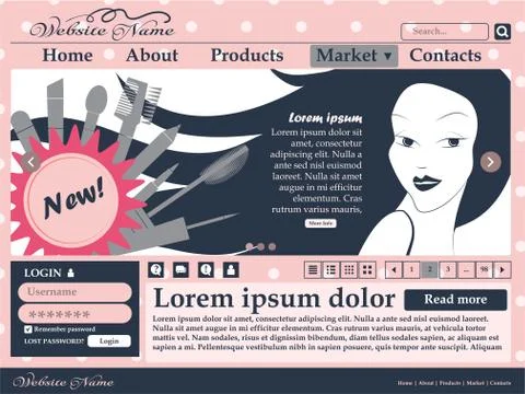Web design elements in pink and black colors for the site of womens cosmetics Stock Illustration