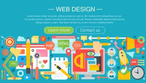 Web design flat concept. Programming apps infographics template header design Stock Illustration
