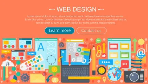 Web design flat concept. Programming apps infographics template header design Stock Illustration
