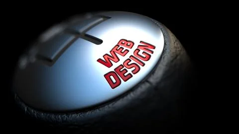 Web Design on Gear Stick with Red Text Illustration