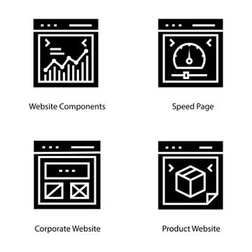 Web Design Glyph Vector Icons Stock Illustration