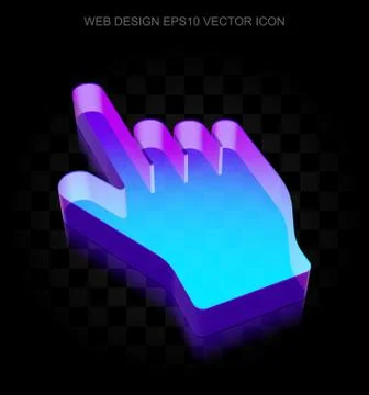 Web design icon: 3d neon glowing Mouse Cursor made of glass, EPS 10 vector Stock Illustration