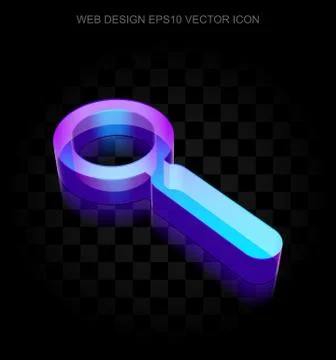 Web design icon: 3d neon glowing Search made of glass, EPS 10 vector Stock Illustration