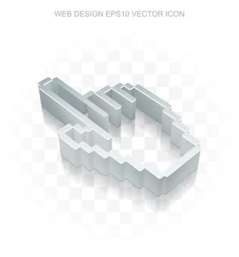 Web design icon: Flat metallic 3d Mouse Cursor, transparent shadow, EPS 10 Stock Illustration