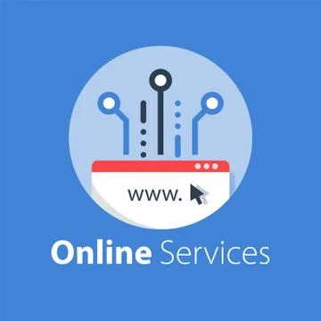 Web design, internet technology, software development, hosting services Stockillustratie