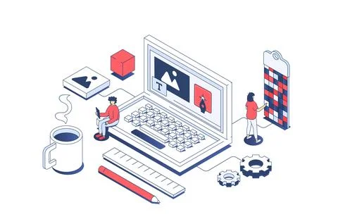 Web Design Isometric Illustration 스톡 일러스트
