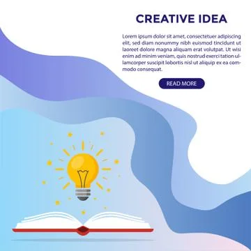 Web design. Light bulb over the book as a symbol of knowledge, the birth of i Stock Illustration
