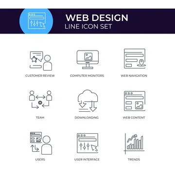 Web Design Line Icon Set Customizable Stroke Stock Illustration