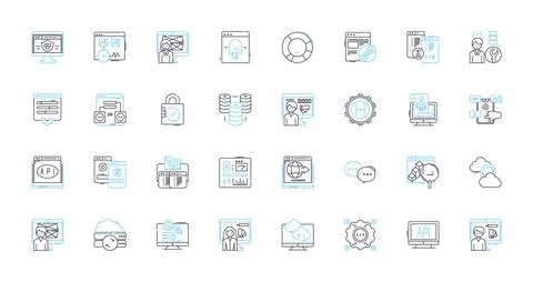 Web design linear icons set. Layout, Typography, Graphics, Navigation Stock Illustration