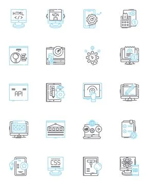 Web design linear icons set. Typography, Layout, Navigation, Responsive Ilustración de archivo