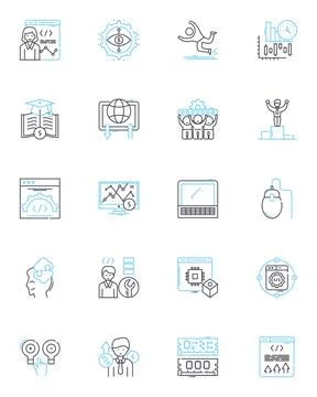 Web design linear icons set. Aesthetics, Usability, Accessibility, Interactivity Stock Illustration