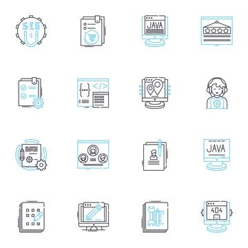 Web design linear icons set. Typography, Layout, Navigation, Responsive Illustrazione stock