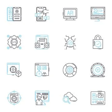 Web design linear icons set. Layout, Typography, Graphics, Navigation Stock Illustration